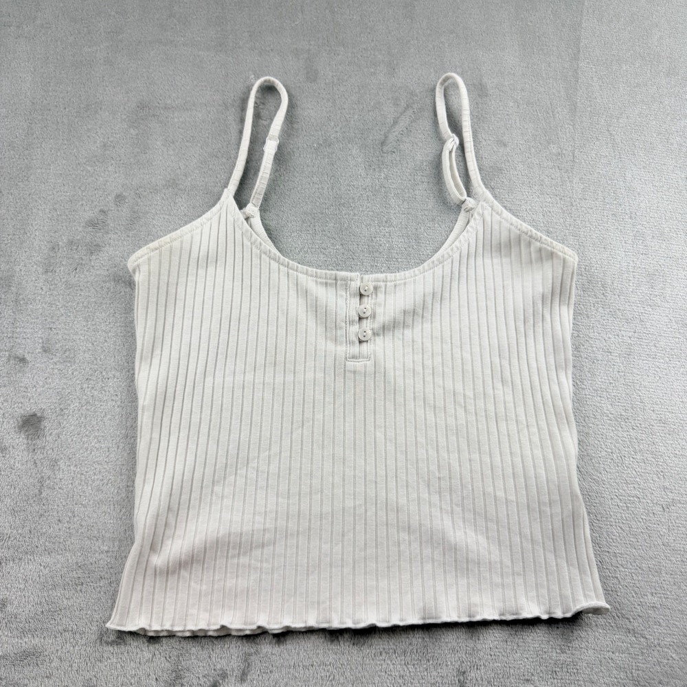 American Eagle Women's Medium White Ribbed Henley Cami Tank Top